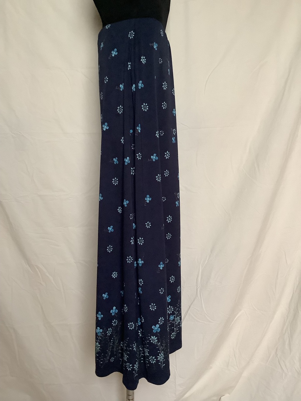 Jaclyn Smith Vintage Maxi Stretch Skirt-Blue Floral Pattern-Elastic Waist-M - Picture 3 of 7